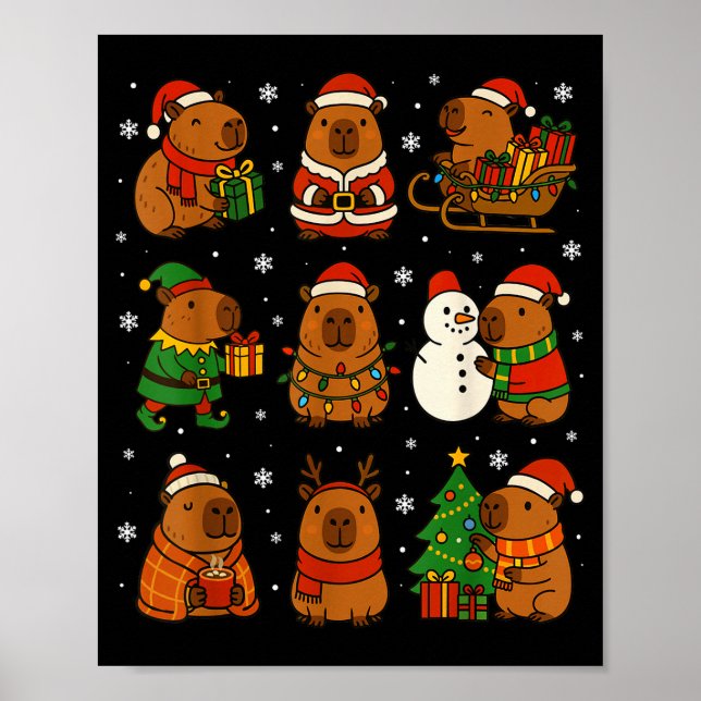 Christmas Capybara Santa Hat Funny Xmas Men Women  Poster (Vorne)