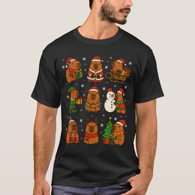 Christmas Capybara Santa Hat Funny Xmas Men Women  T-Shirt (Vorderseite)