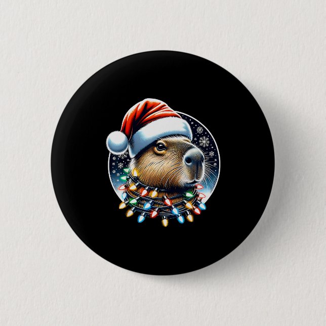 Christmas Capybara Santa Hat Xmas Lights Men Women Button (Vorderseite)