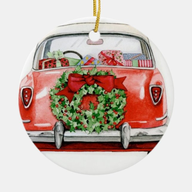 CHRISTMAS CAR TREE ORNAATION KERAMIKORNAMENT (Vorne)