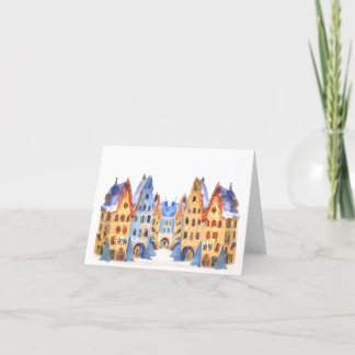 Christmas Card Best Wishes Card Winter Town Snow Feiertagskarte