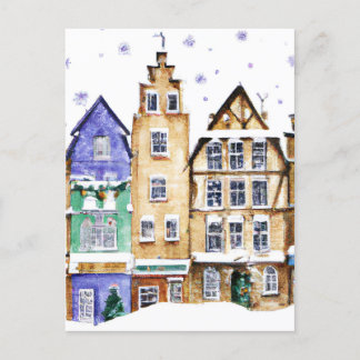 Christmas Card Best Wishes Winter Town Snow Feier Postkarte