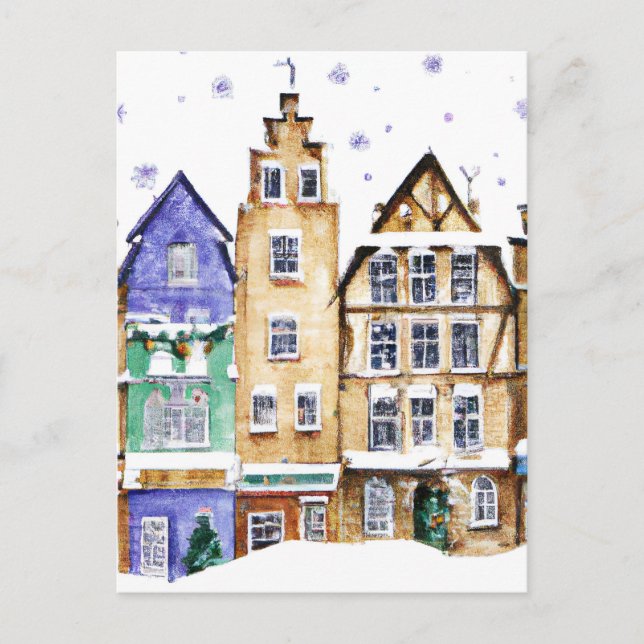 Christmas Card Best Wishes Winter Town Snow  Feier Postkarte (Vorderseite)