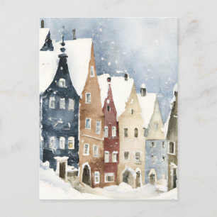 Christmas Card Best Wishes Winter Town Snow Feiert Postkarte
