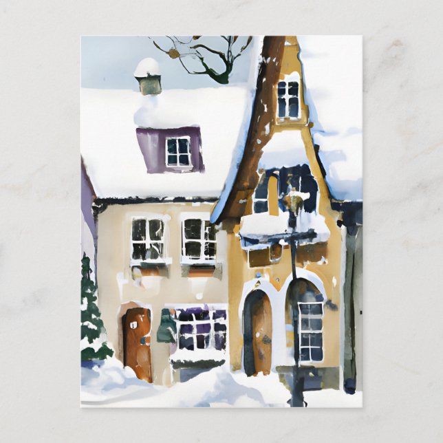 Christmas Card Best Wishes Winter Town Snow Feiert Postkarte (Vorderseite)