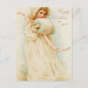 Christmas card depicting a girl with a muff feiertagspostkarte