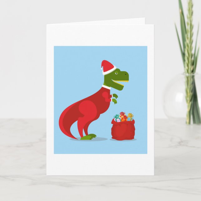 CHRISTMAS CARD DINOSAUR MIT Weihnachtsmannmütze FÜ Karte (Vorderseite)