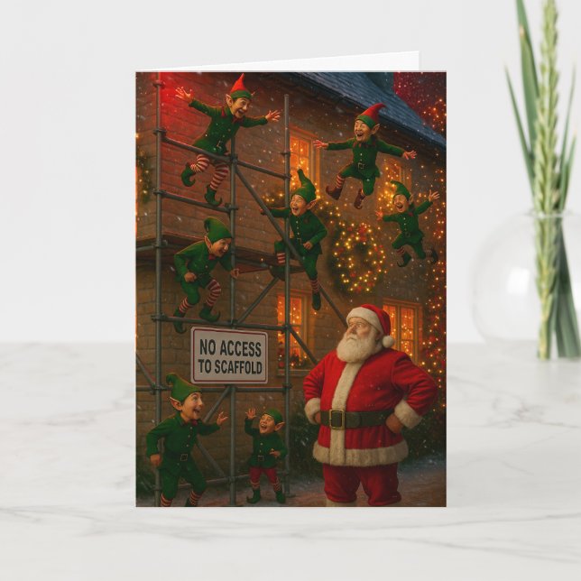 Christmas card Elves playing on scaffolding  Karte (Vorderseite)