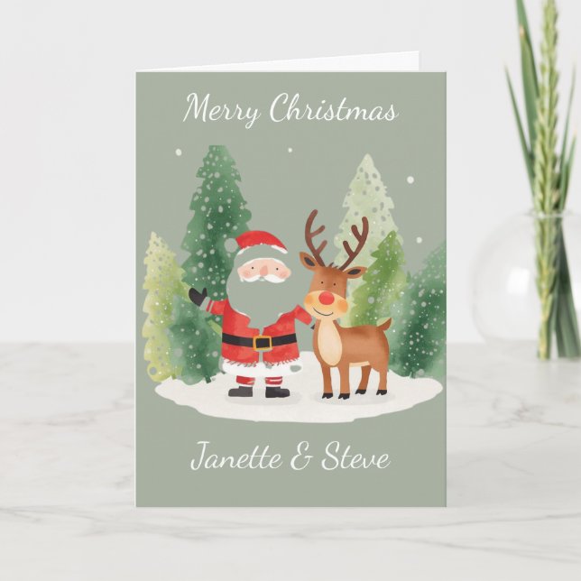 Christmas Card from a couple - Santa and Reindeer Karte (Vorderseite)