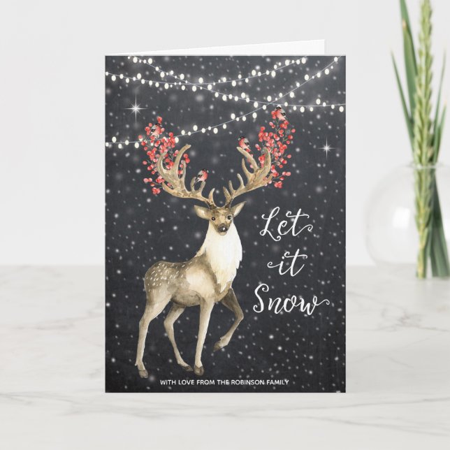 Christmas card holiday winter deer snow lights feiertagskarte (Vorderseite)