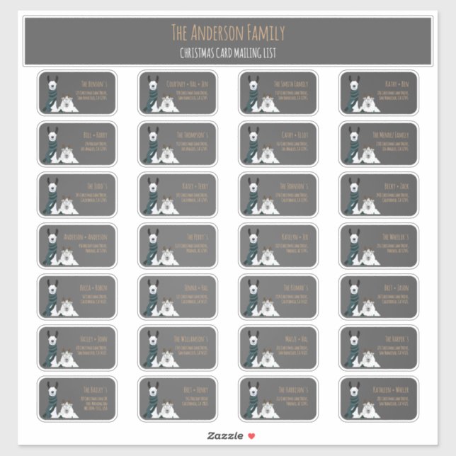 Christmas Card Mailing List Label Set Llama Sheep  (Blatt)