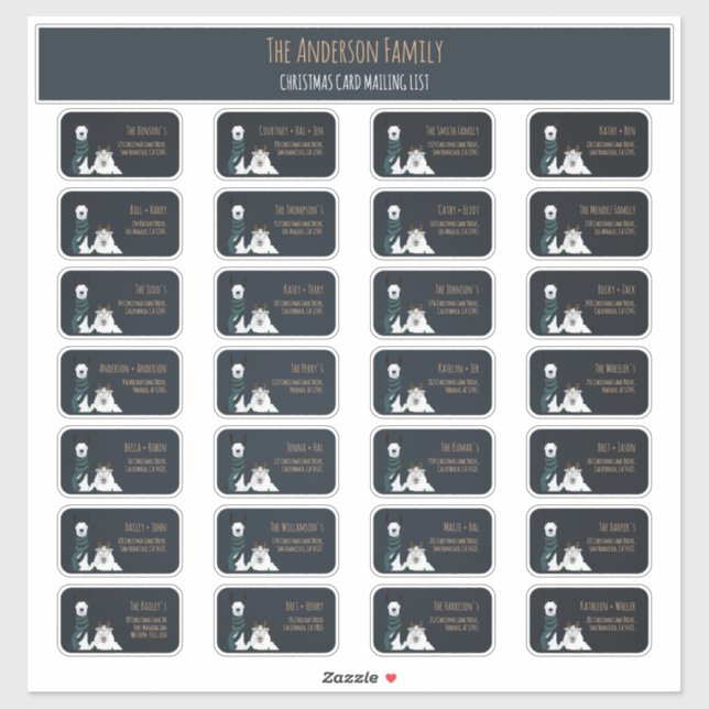 Christmas Card Mailing List Label Set Llama Sheep  (Blatt)