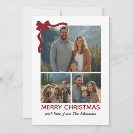 Christmas Card – Red Bow, 4 Photo, Personalized Dankeskarte