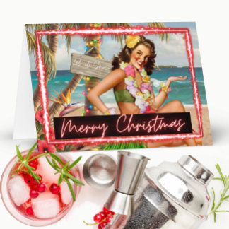 Christmas Card - Retro - Tropical - "Let It Snow" Karte
