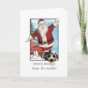 Christmas Card, Santa Playing Soccer Feiertagskarte