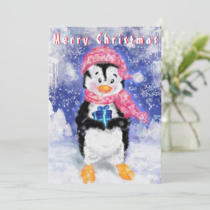 Christmas Card with Happy Penguin - Fun