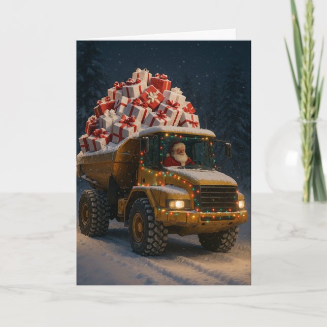 Christmas card with Santa and dumper full of gifts Karte (Vorderseite)