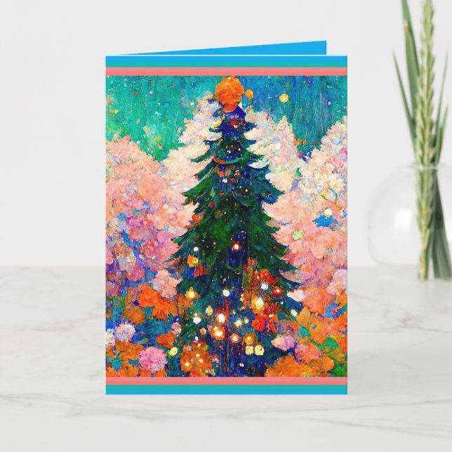 Christmas Card with Tree, Klimt style, Colorful . Karte (Vorderseite)