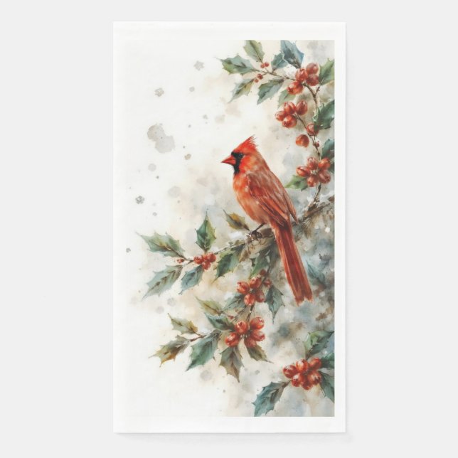 Christmas Cardinal and Holly Leaves Serviette (Vorderseite)