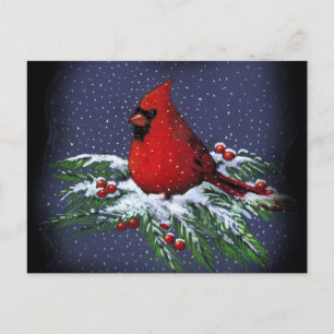 CHRISTMAS CARDINAL: BIRD: ART SNOW FEIERTAGSPOSTKARTE