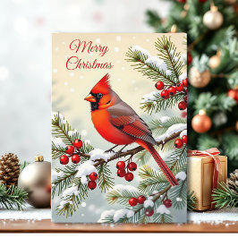 Christmas Cardinal on a Snowy Branch Karte