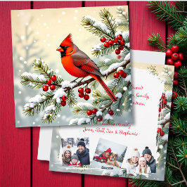 Christmas Cardinal on Pine Personalized Photo Feiertagskarte