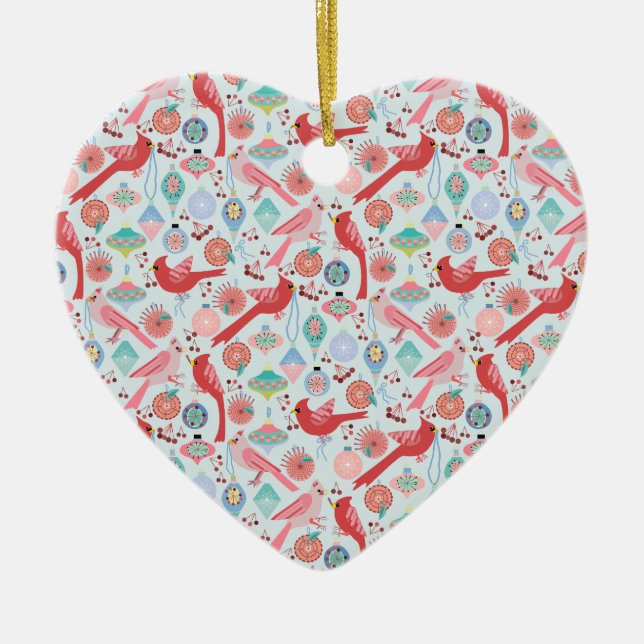 Christmas Cardinals Midcentury Modern Keramik Ornament (Vorne)