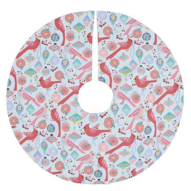 Christmas Cardinals Midcentury Modern Polyester Weihnachtsbaumdecke (Vorderseite)