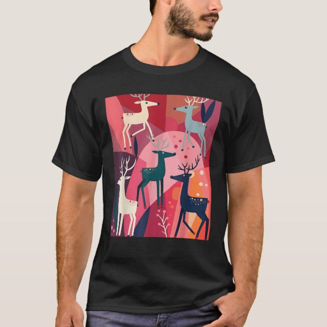 Christmas Caribou Pink Kitsch Retro Modern Design  T-Shirt (Vorderseite)