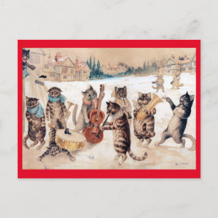 Christmas Carol Singing, Louis Wain Postcard Postkarte