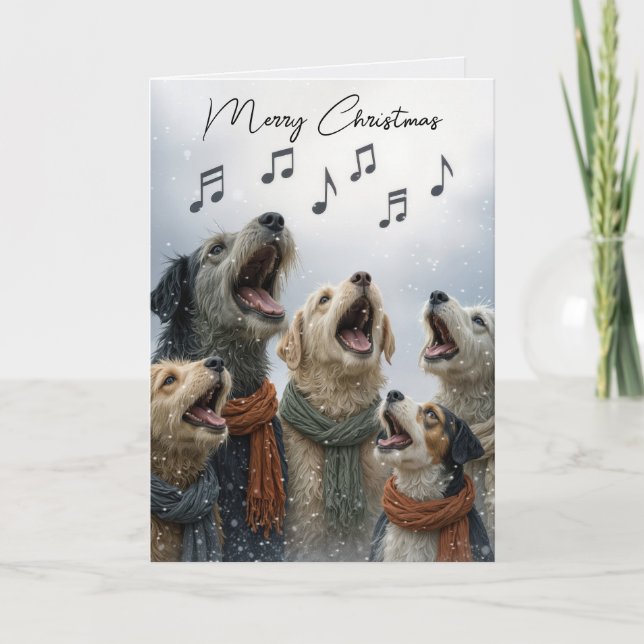 Christmas Caroling Dogs In Snowflakes Karte (Vorderseite)