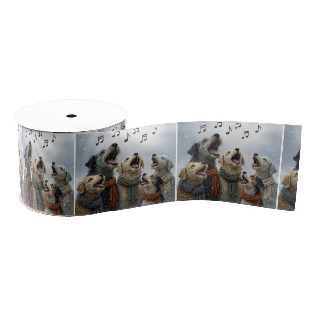 Christmas Caroling Dogs In Snowflakes Ripsband (Spule)