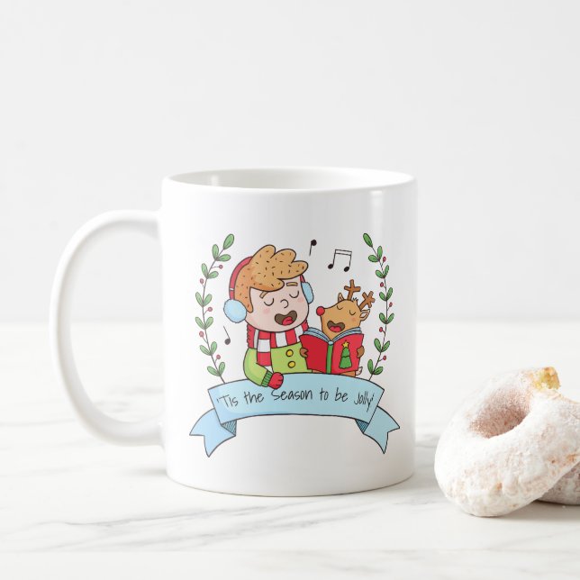 Christmas Carols Boy und Reindeer Jolly Tasse (Mit Donut)