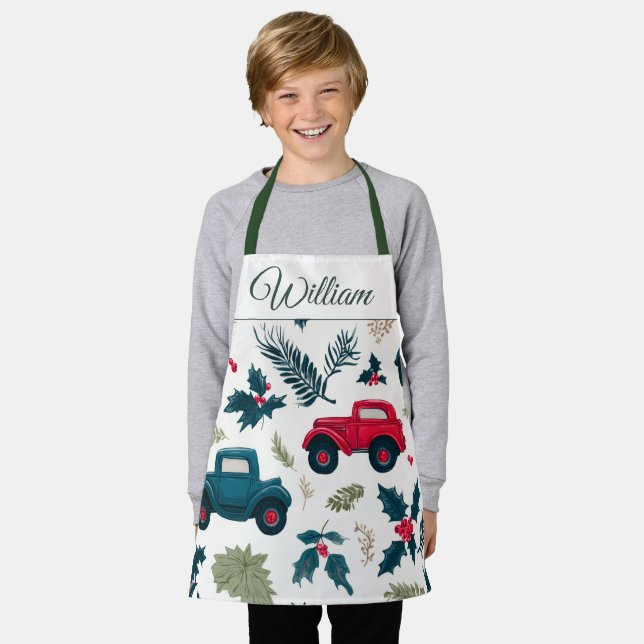 Christmas Cars Design | Custom Name Kids Apron Schürze (Getragen)