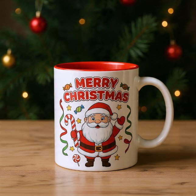 Christmas Cartoon Santa Candy Ribbons Zweifarbige Tasse (Von Creator hochgeladen)