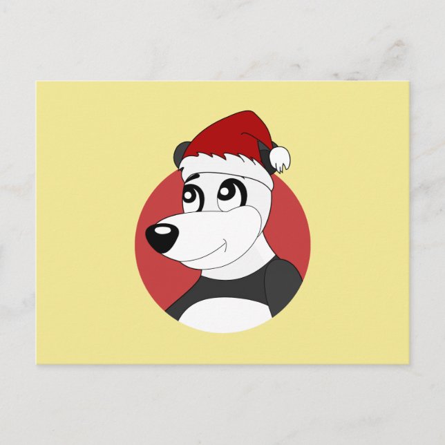 Christmas cartoon with cute panda bear postcard postkarte (Vorderseite)