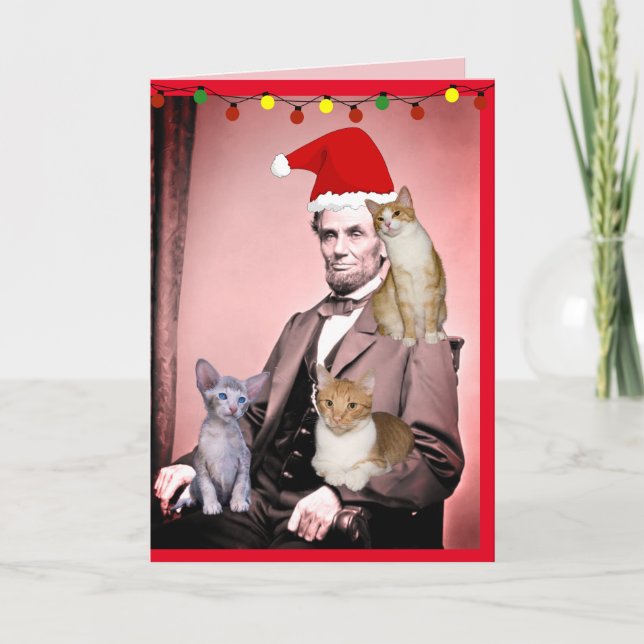CHRISTMAS CAT ABRAHAM LINCOLN KATZEN GREETING CARD DANKESKARTE (Vorderseite)
