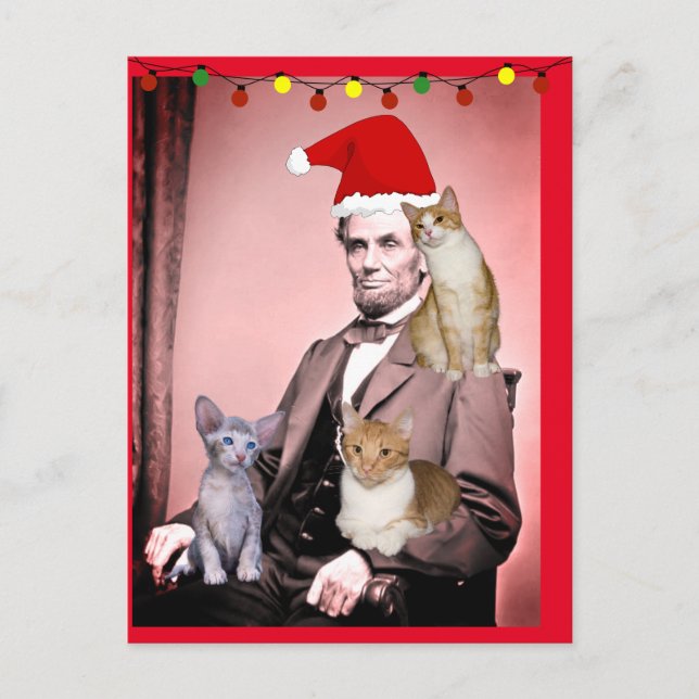 CHRISTMAS CAT ABRAHAM LINCOLN KATZEN Postkarten (Vorderseite)
