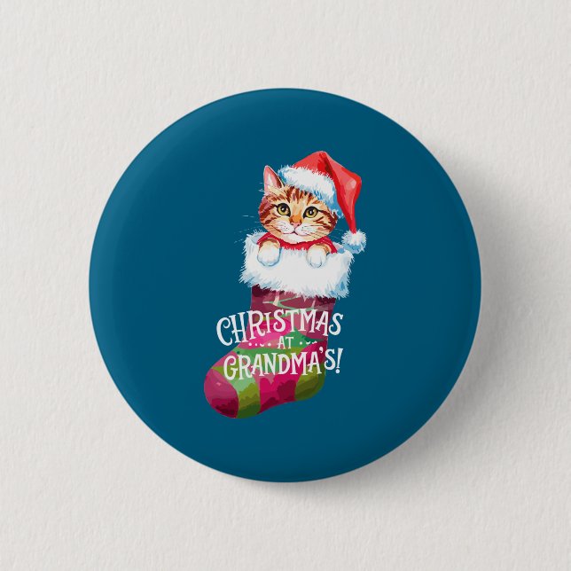 Christmas Cat _ Christmas At Grandma Cat _ Cute Ca Button (Vorderseite)