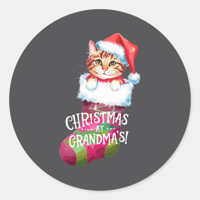 Christmas Cat _ Christmas At Grandma Cat _ Cute Ca Runder Aufkleber (Vorderseite)