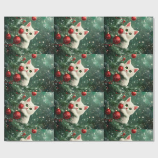 Christmas Cat Climbing Xmas Tree Geschenkpapier