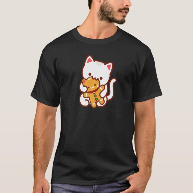 CHRISTMAS CAT Eating GINGERBREAD CAT Cookie T-Shirt (Vorderseite)