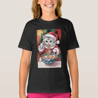 Christmas Cat Eating Ramen Holiday Tee