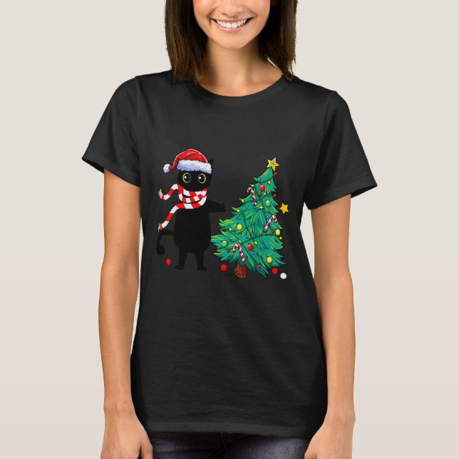 Christmas Cat For Women Men Family Funny Black Cat T-Shirt (Vorderseite)