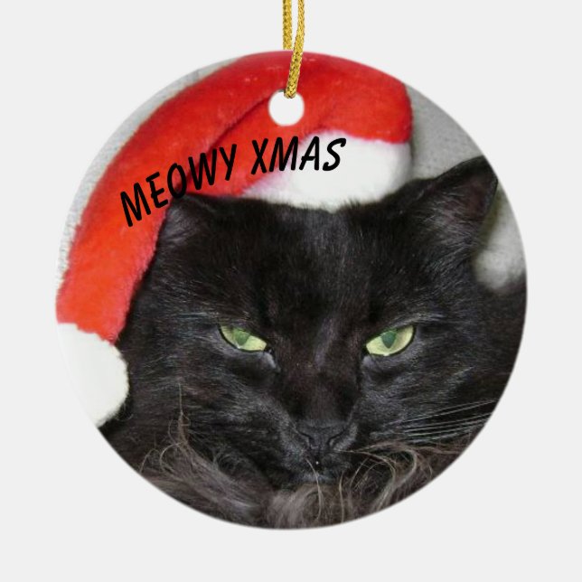 Christmas Cat Foto Keramik Ornament (Vorne)