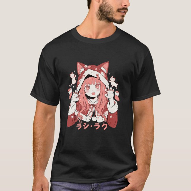 Christmas Cat Girl Anime Waifu Kawaii Japan Holida T-Shirt (Vorderseite)
