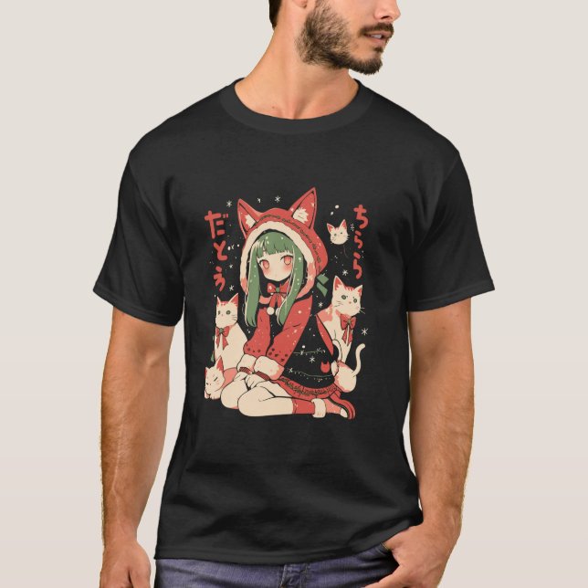 Christmas Cat Girl Anime Waifu Kawaii Japan Holida T-Shirt (Vorderseite)