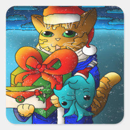 Christmas Cat Guest Quadratischer Aufkleber