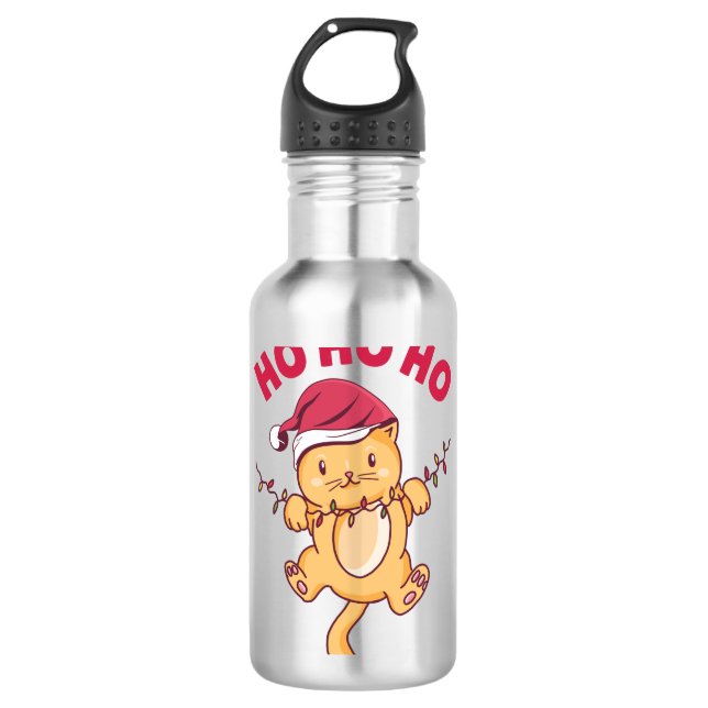 Christmas Cat Ho Ho Ho Edelstahlflasche (Vorderseite)
