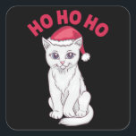 Christmas Cat Ho Ho Ho Quadratischer Aufkleber<br><div class="desc">Phantastisches Weihnachtsdesign mit einer Katze,  die eine Weihnachtsmannmütze trägt,  und der Beschriftung "Ho ho ho ho". Ein perfektes Spiel für die kommenden Weihnachtsferien.</div>